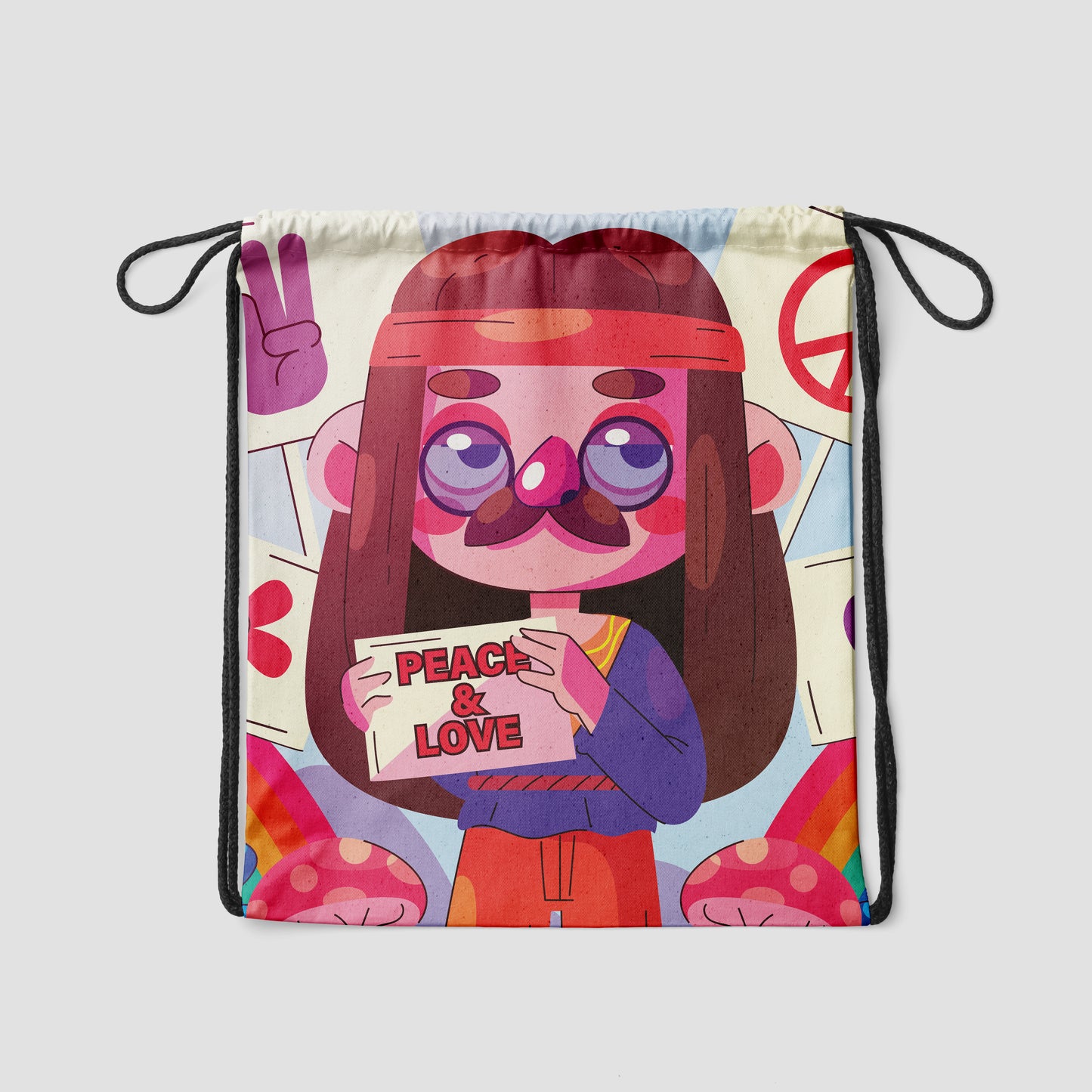 Flat Design Cartoon illustration Polyester String Backpack Bags for kids for Gym, Yoga, Tuition ,Beach Bag for 4-10 year boys and girls