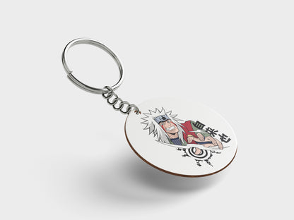 Toad sage Mater Jiraiya Design Printed Circle Shape Wooden Keyring with Chain