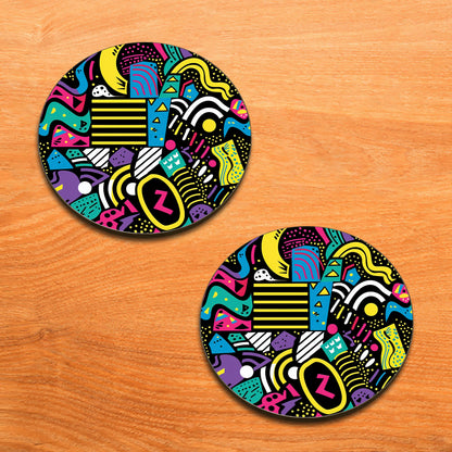 Doodle Art Seamless Shapes and Textures Pattern Combo Mugs and Coaster(Set of 2 Mugs and 2 coasters) 330 ml Full Black Coffee Mug