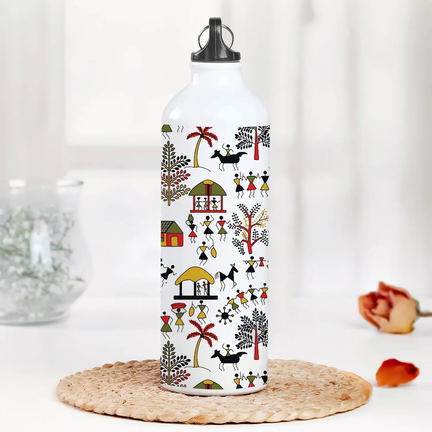 Hand drawn traditional the ancient tribal art India Printed Normal Sipper Water Bottle 750 ml For Gym, Yoga, Kids, Boys, Girls, Brother, Sister, Babies, Baby, Workout, Adults