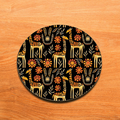 Seamless Doodle Animal Art Pattern Design Full Black 330 ml Coffee Mug with Coaster