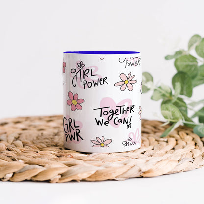 Cute pink flower and heart  Seamless pattern Dark Blue Handle 330 ml Coffee Mug