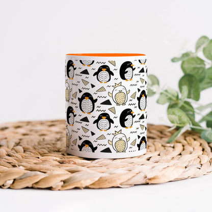 Hand drawn penguin doodle pattern Orange Handle 330 ml Coffee Mug