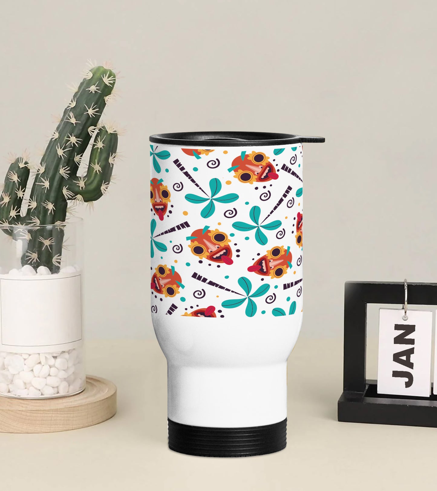 African Mask pattern Printed 350ML Travel MUG