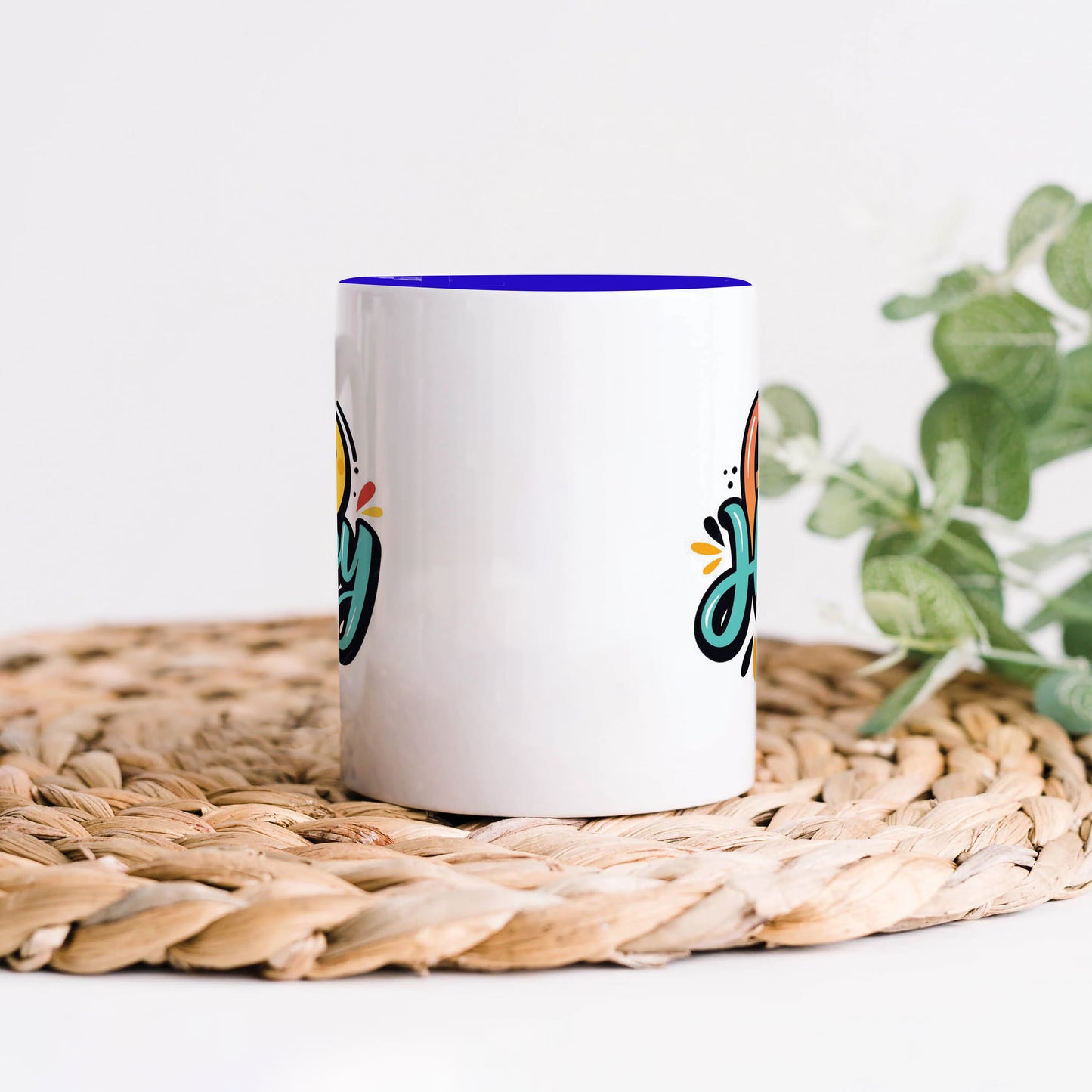 Be happy Dark Blue Handle 330 ml Coffee Mug