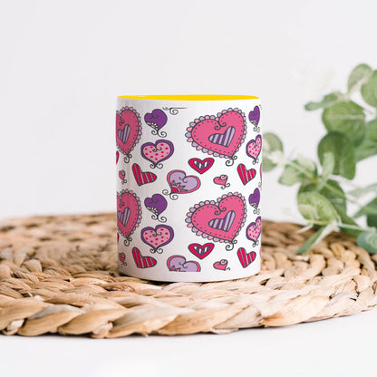 Hand drawn valentines day pattern design Yellow Handle 330 ml Coffee Mug