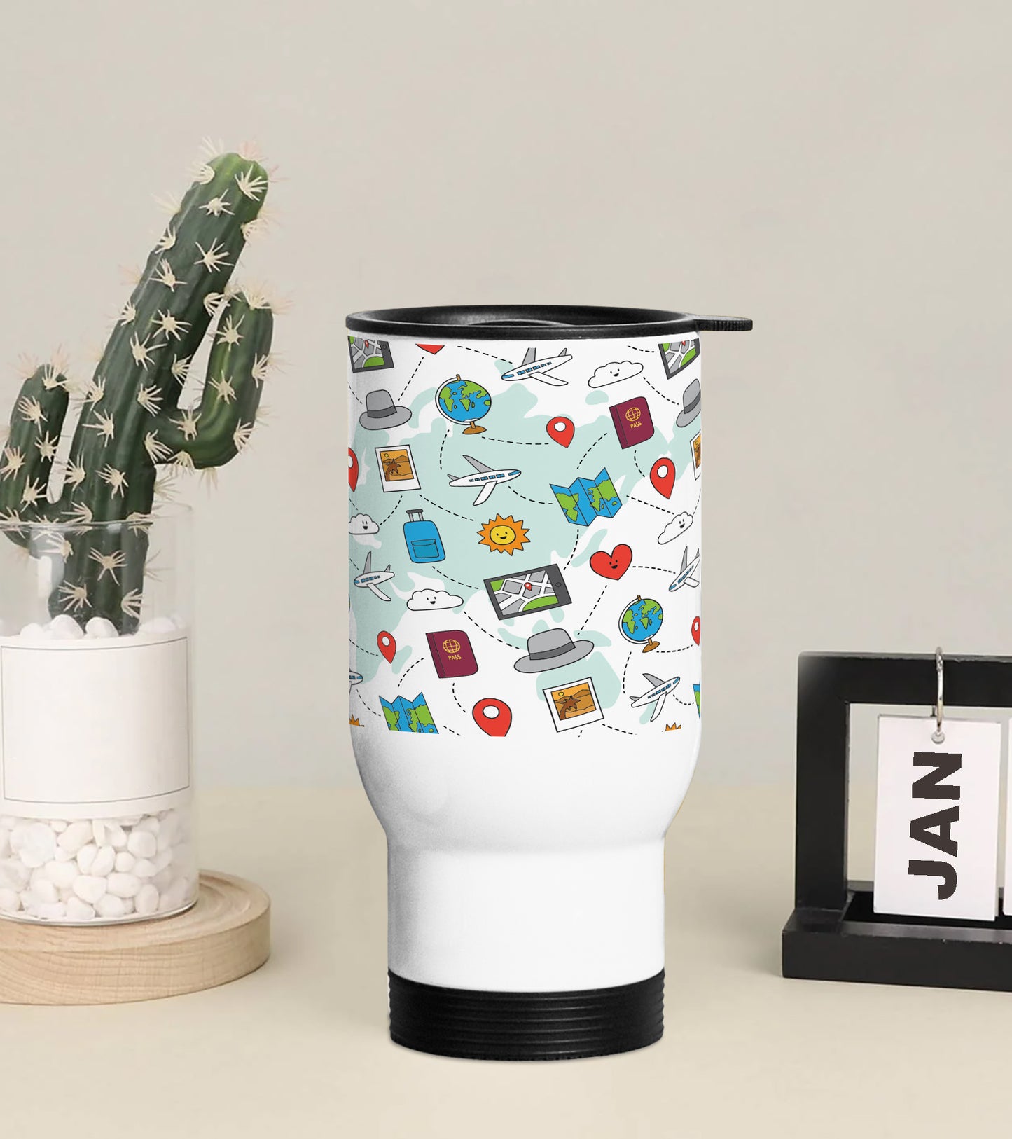 Hand drawn Travel doodle art Printed 350ML Travel MUG