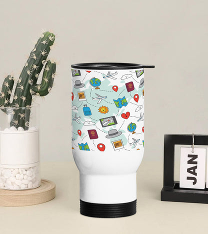 Hand drawn Travel doodle art Printed 350ML Travel MUG
