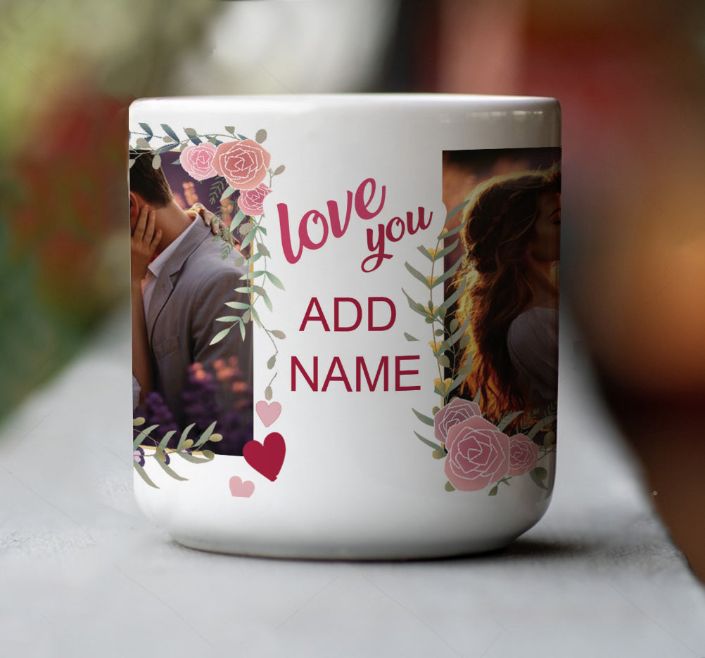 Couple Personalized Add Photos Magic Inner Heart Cut Handle 330 ml Coffee Mug