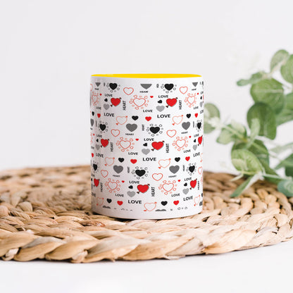 Romantic Hand Drawn Elements With Love Lettering design Yellow Handle 330 ml Coffee Mug