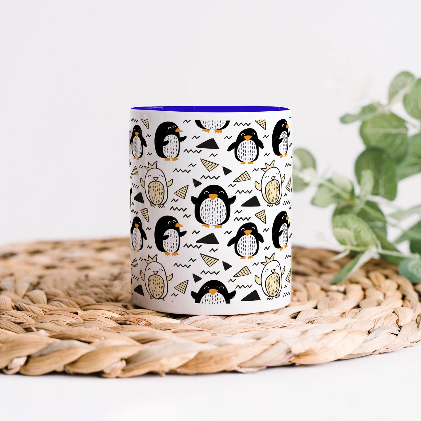 Hand drawn penguin doodle pattern Dark Blue Handle 330 ml Coffee Mug