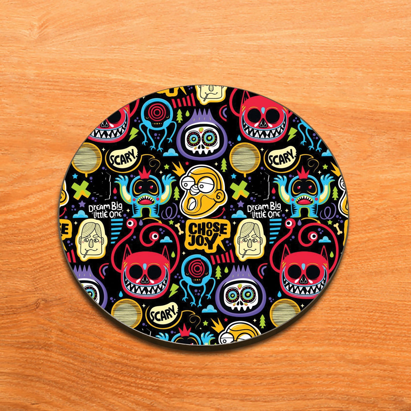 Cute Monster Doodle Art Pattern Design Full Black 330 ml Coffee Mug with Coaster
