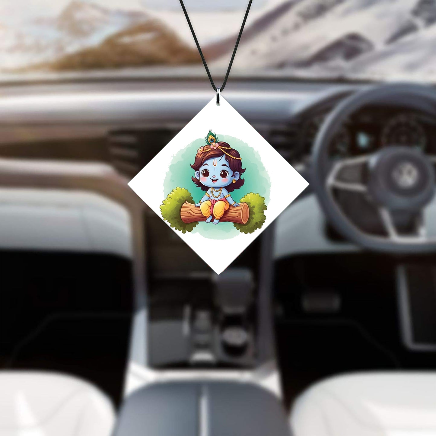 Cute baby Krishna vector art Premium Glossy Printed Car Hangings