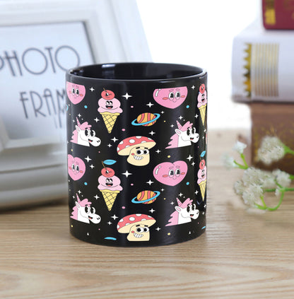 Hand drawn flat trendy cartoon pattern Full Black 330 ml Coffee Mug
