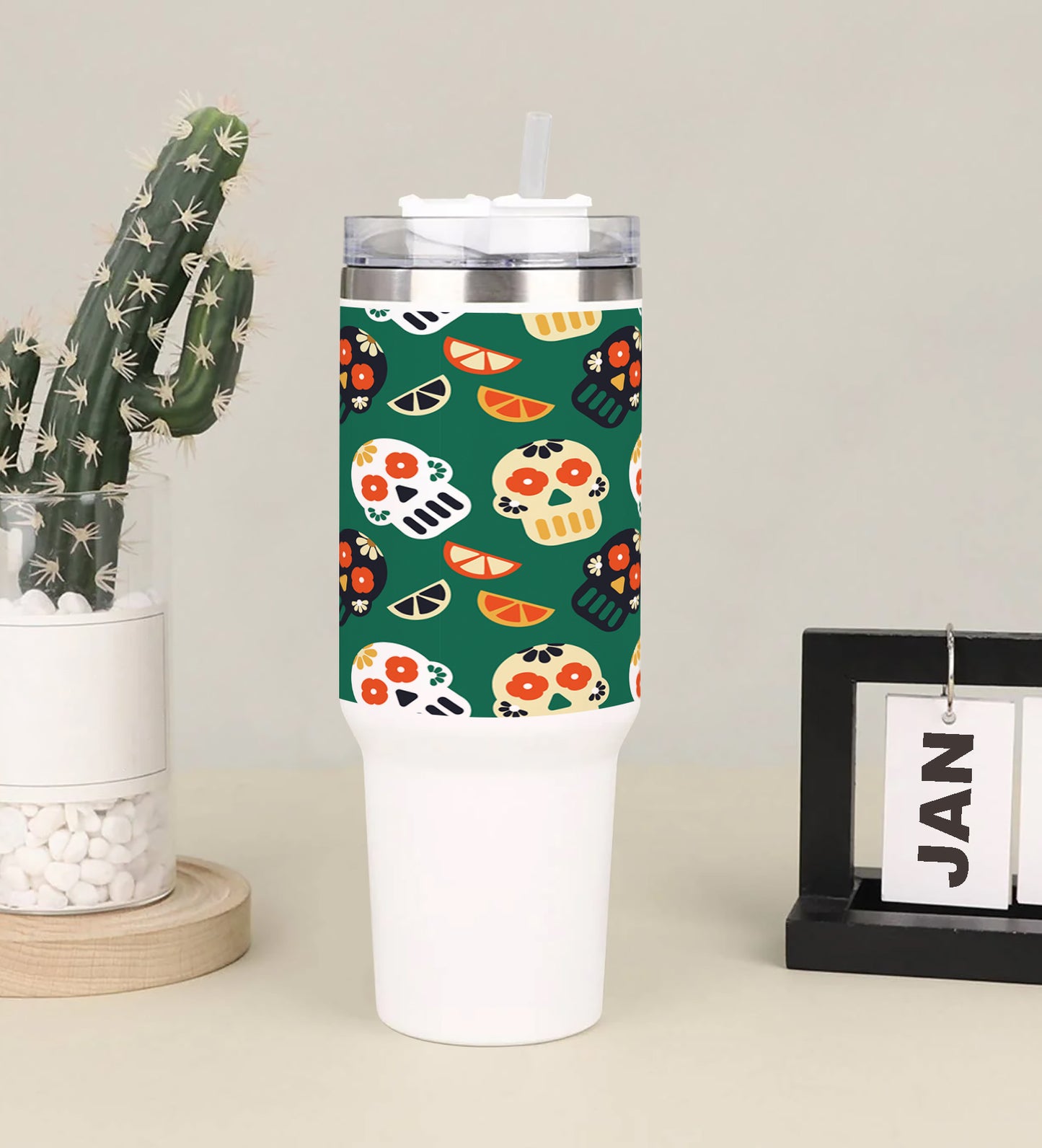 Flat patterns with traditional mexican elements 3 Printed 850ML with Lid Leak Proof Big Travel Tumbler with Handle and Straw