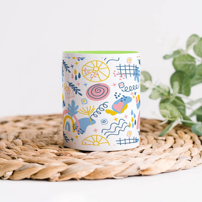 Hand drawn abstract element pattern Light Green Handle 330 ml Coffee Mug