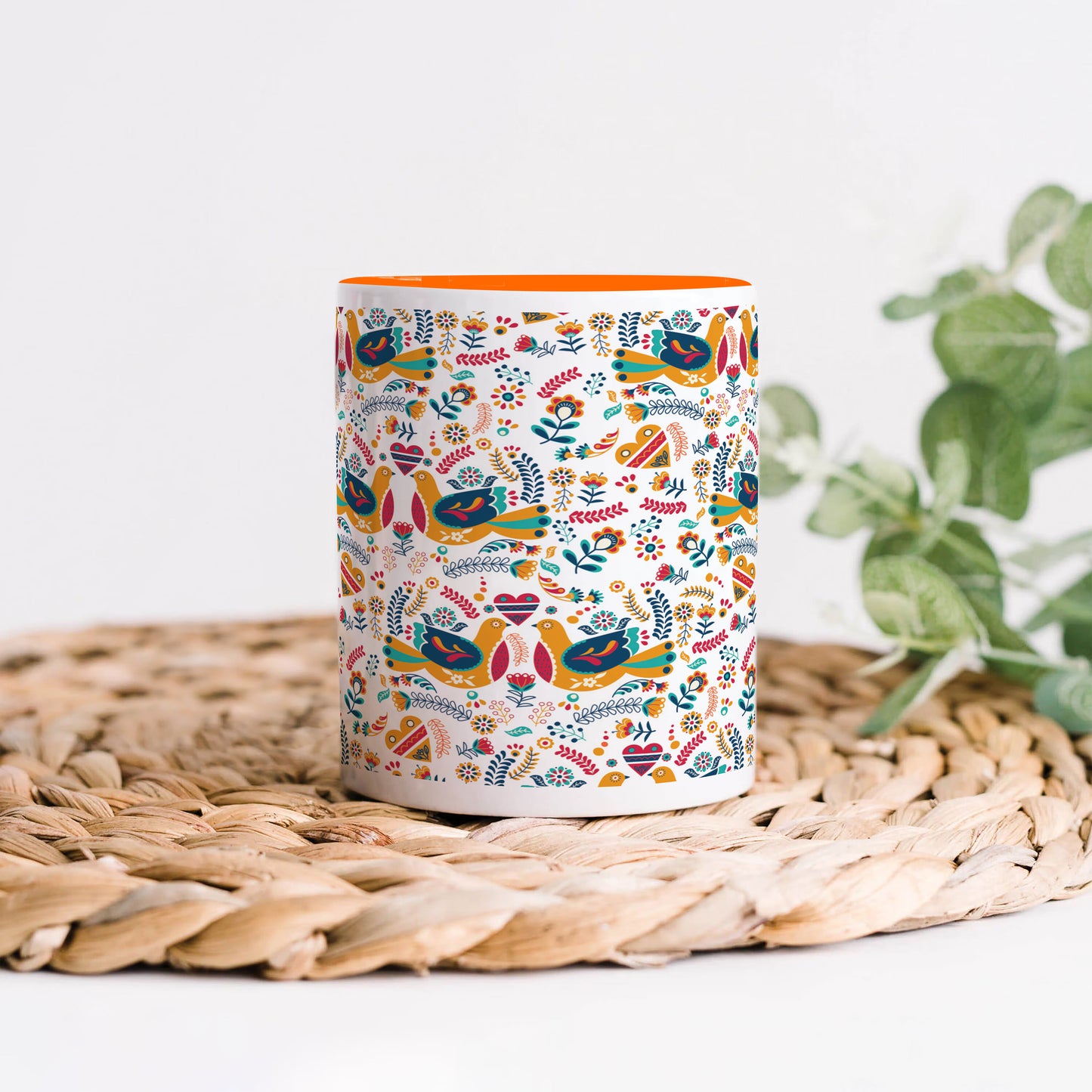 Flat design Nordic pattern design Orange Handle 330 ml Coffee Mug