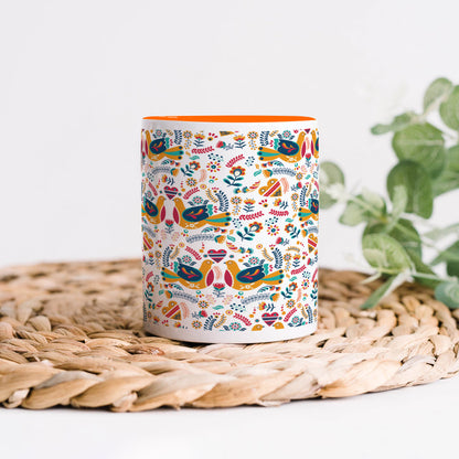 Flat design Nordic pattern design Orange Handle 330 ml Coffee Mug