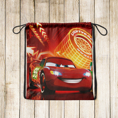 Lightning McQueen Car Pattern Polyester String Backpack Bags for kids for Gym, Yoga, Tuition ,Beach Bag for 4-10 year boys and girls