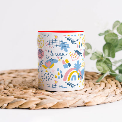 Hand drawn abstract element pattern Red Handle 330 ml Coffee Mug