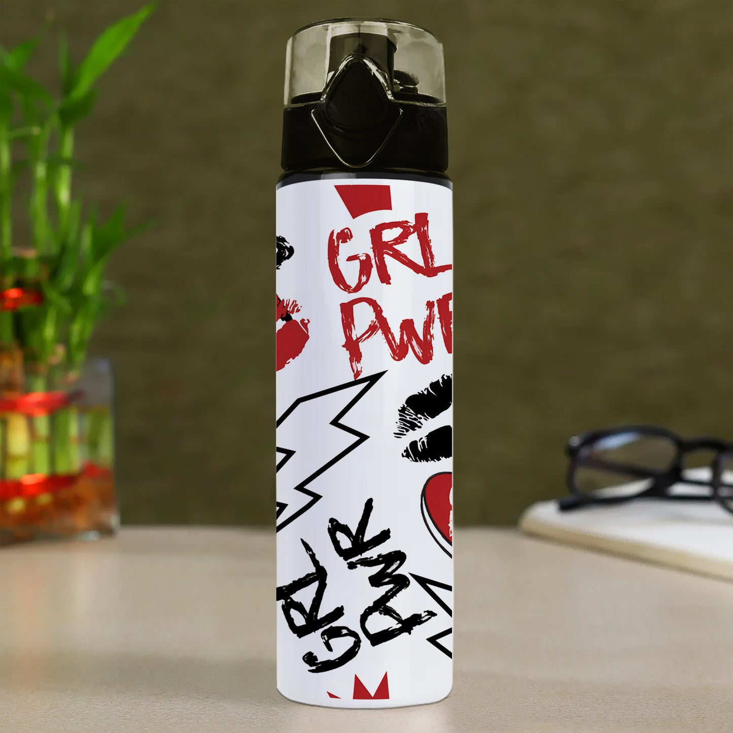 Girl power typography pattern Printed Flip Flop Water Bottle 750 ml For Gym, Yoga, Kids, Boys, Girls, Brother, Sister, Babies, Baby, Workout, Adults