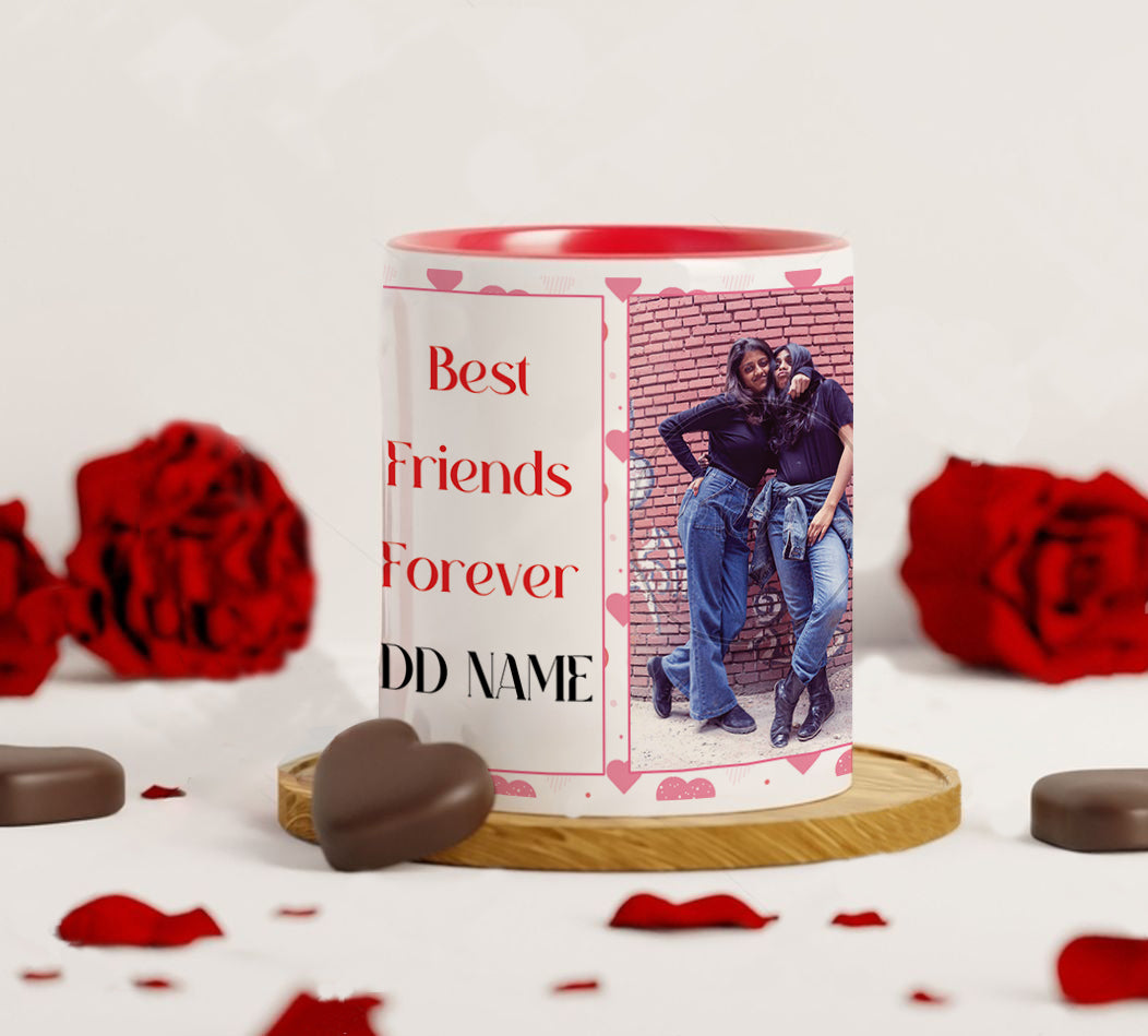 Friend forever personalized add two photos red heart handle 330 ml Coffee Mug