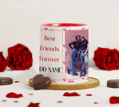 Friend forever personalized add two photos red heart handle 330 ml Coffee Mug