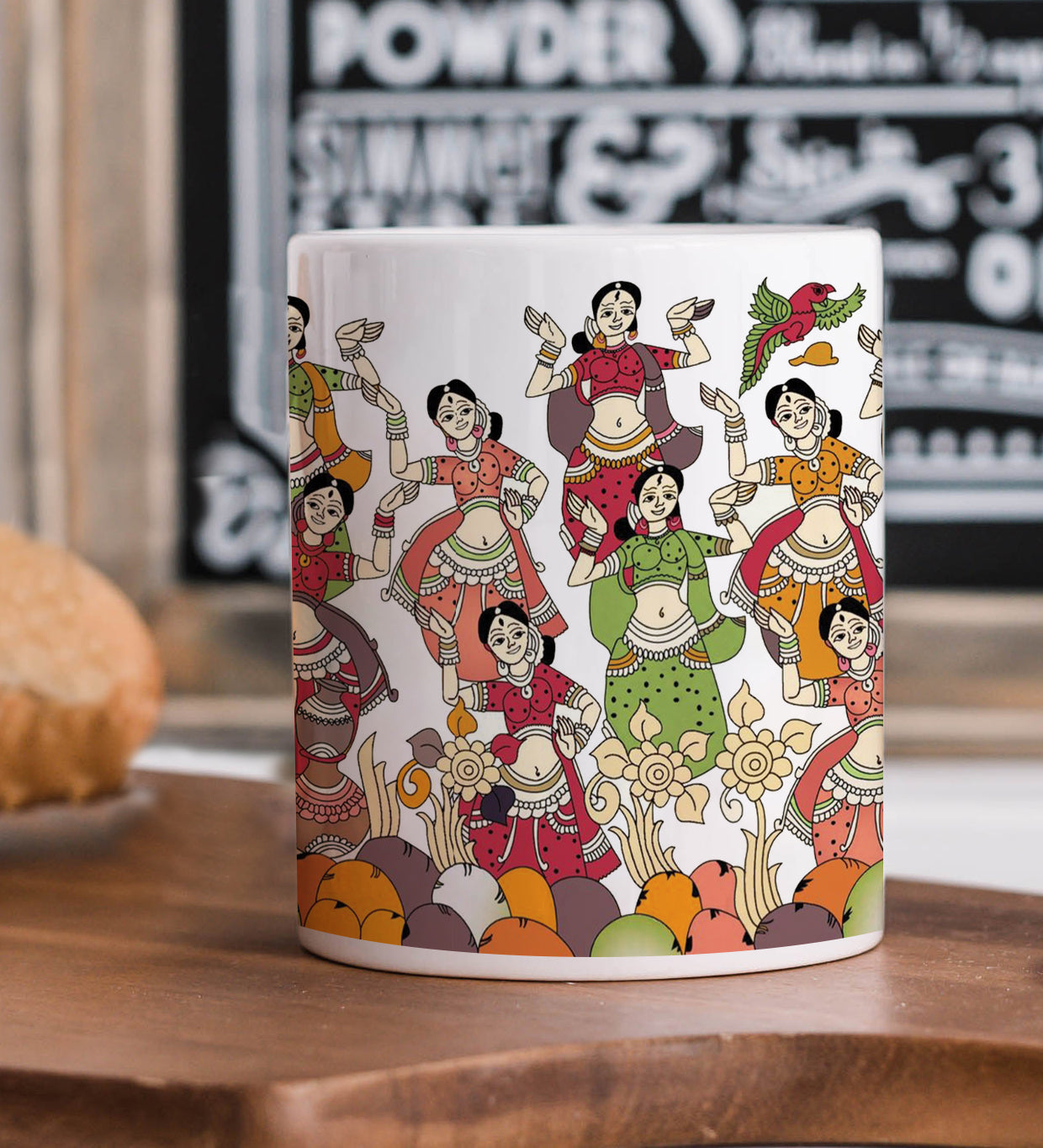 Traditional Kalamkari Seamless Pattern Mug and Keychain Combo 330 ml Coffee Mug