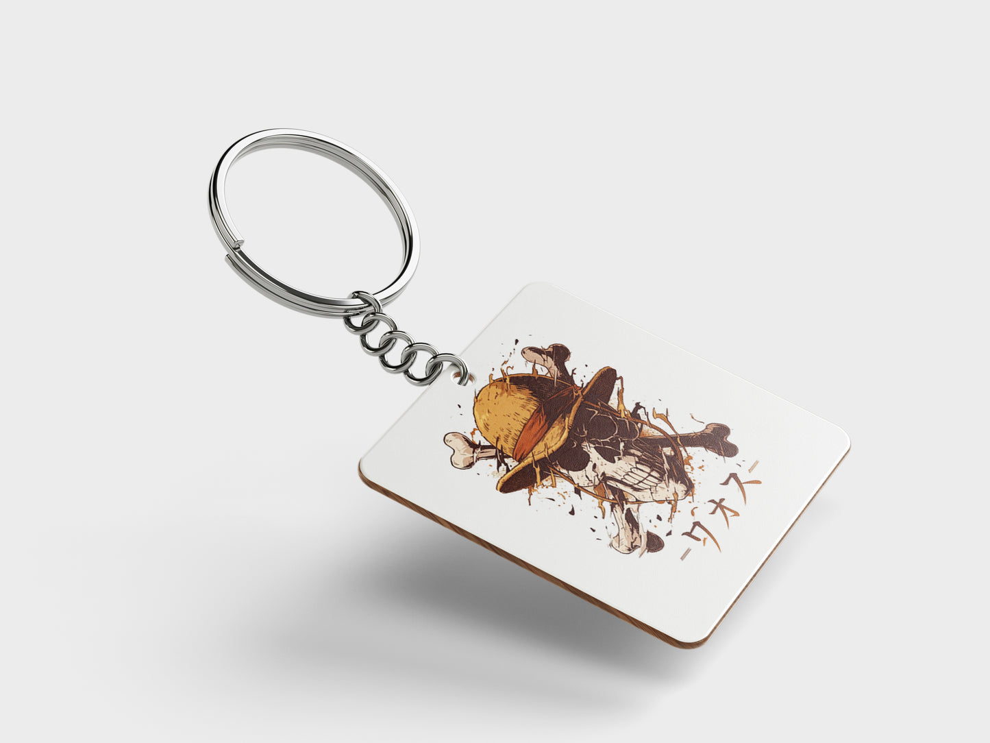 Skull straw hat One Piece Printed Square Shape Wooden Keyring with Chain