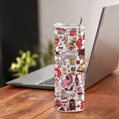 Cartoon doodle Pattern Printed 750ML with Lid Leak Proof Travel Tumbler with Straw