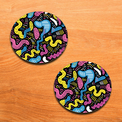 90s neon Abstract Shapes Combo Mugs and Coaster(Set of 2 Mugs and 2 coasters) 330 ml Full Black Coffee Mug