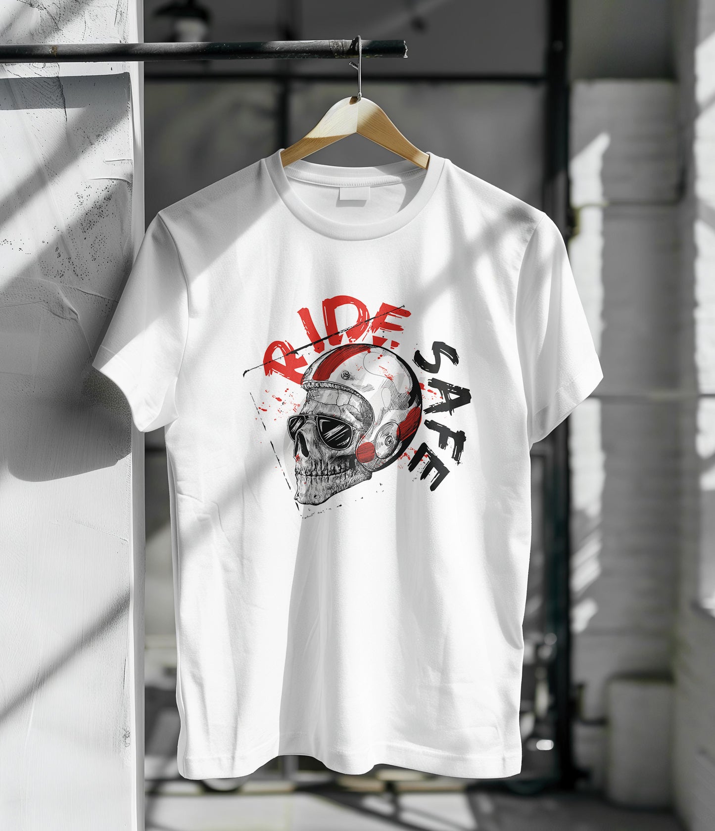 Sketch of hipster rider wearing a helmet for safe ride vector illustration Printed White Round Neck Polyester T Shirt for Mens and woman's