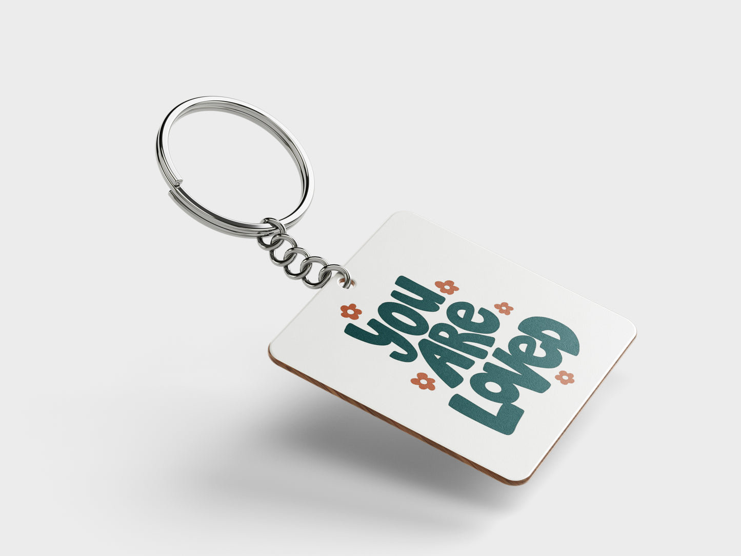 You are loved Printed Square Shape Wooden Keyring with Chain