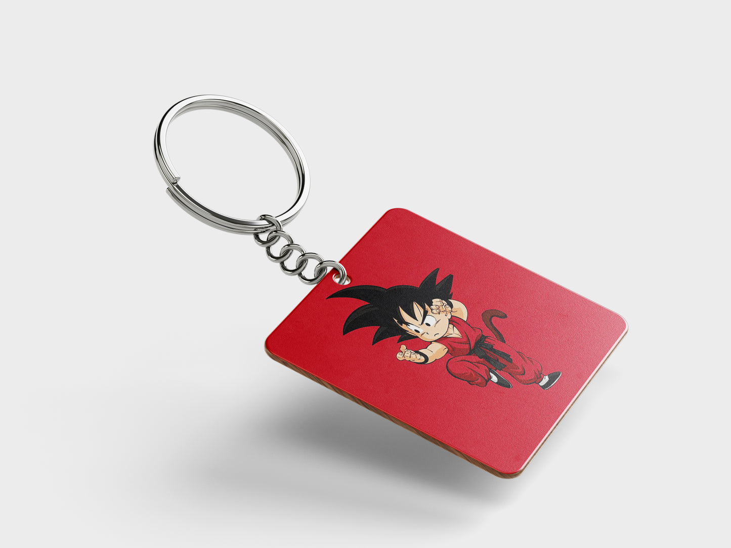 Child Goku design Printed Square Shape Wooden Keyring with Chain