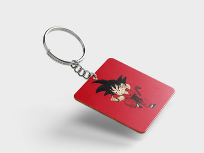 Child Goku design Printed Square Shape Wooden Keyring with Chain