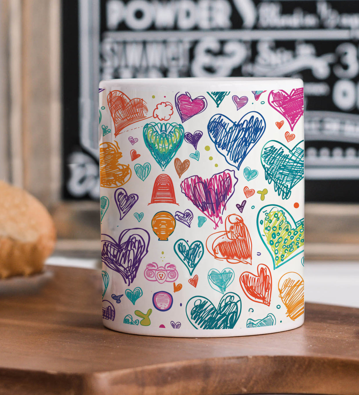 Seamless Doodle Hearts Pattern Mug and Keychain Combo 330 ml Coffee Mug