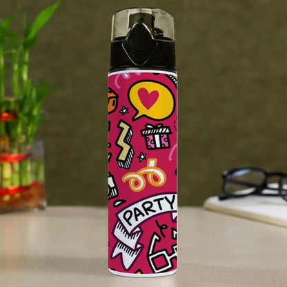 Set of Party illustration Hand drawn doodle Sketch line Printed Flip Flop Water Bottle 750 ml For Gym, Yoga, Kids, Boys, Girls, Brother, Sister, Babies, Baby, Workout, Adults