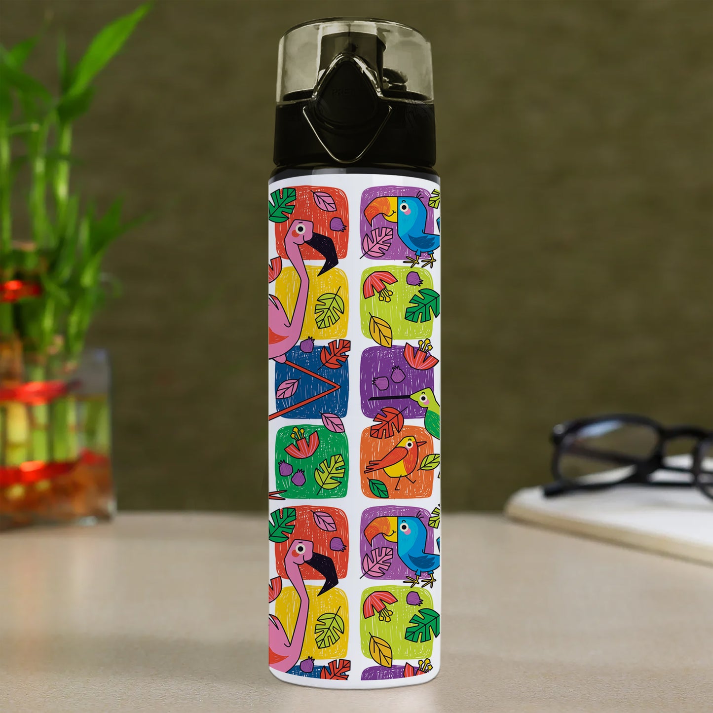 Childlike animals pattern design Printed Flip Flop Water Bottle 750 ml For Gym, Yoga, Kids, Boys, Girls, Brother, Sister, Babies, Baby, Workout, Adults