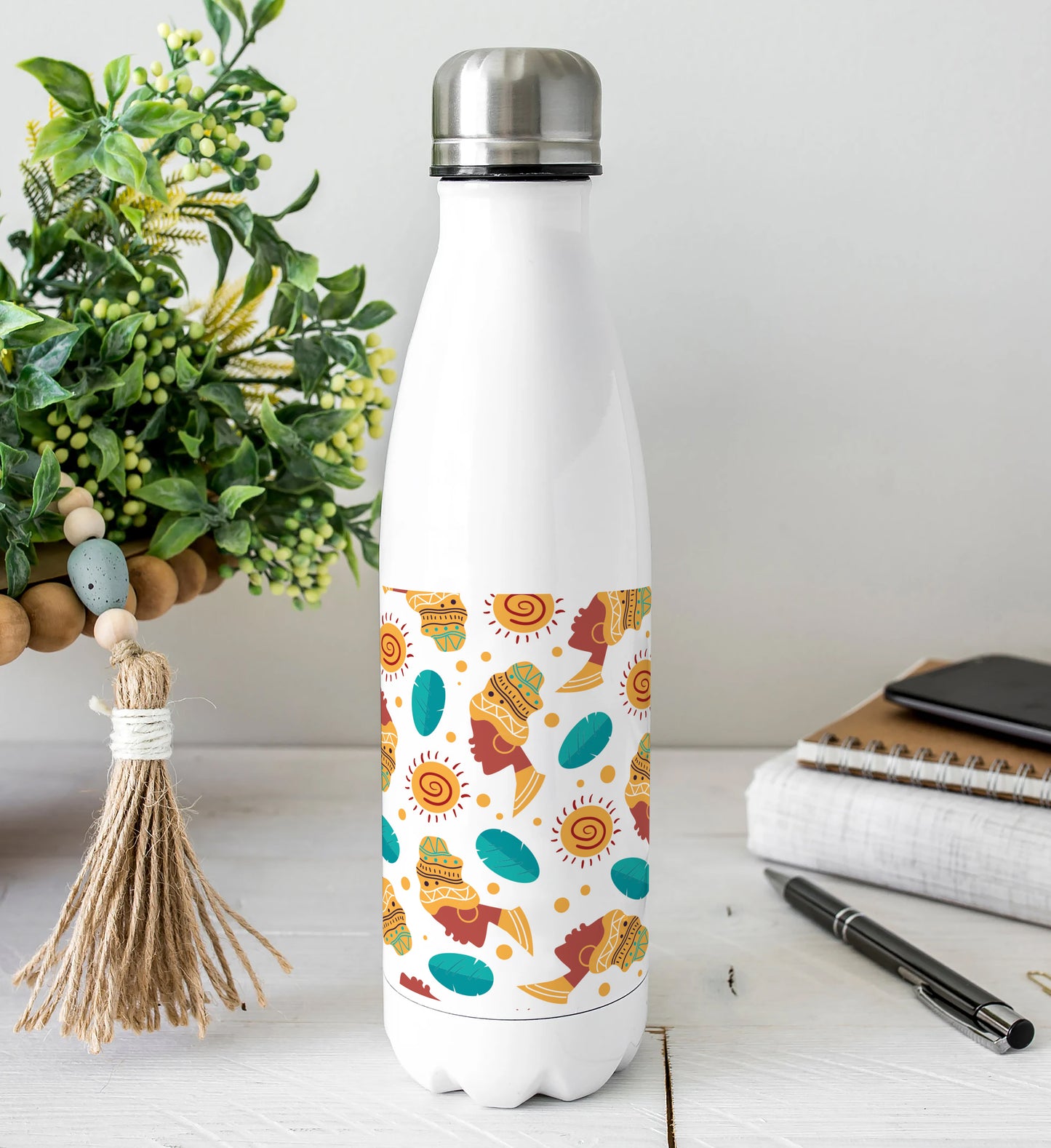 African person and sun pattern Cola Bottle 500ml School Bottle, Picnic Bottle, Leak Proof