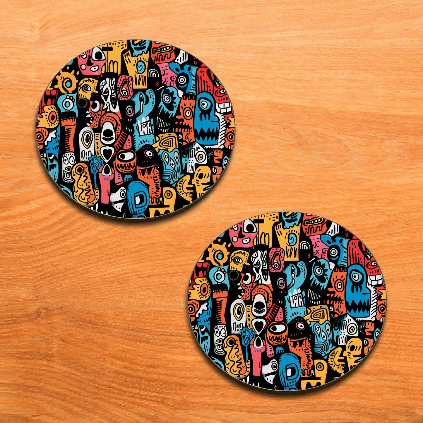 Colorful illustration of Skulls Combo Mugs and Coaster(Set of 2 Mugs and 2 coasters) 330 ml Full Black Coffee Mug