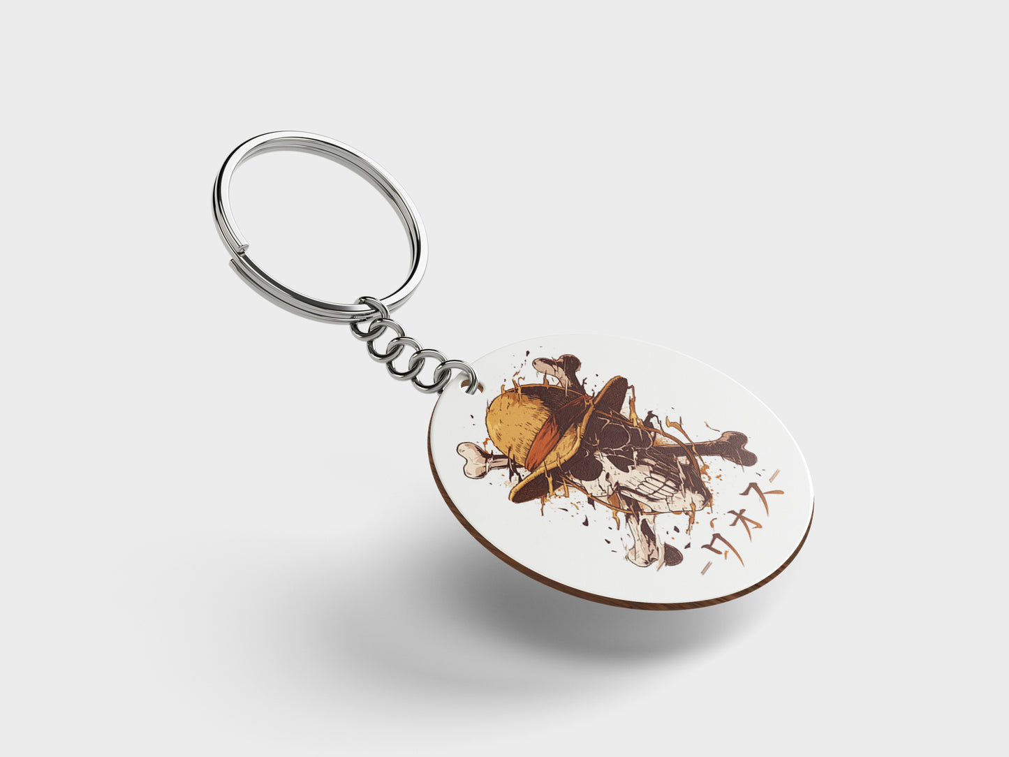 Skullcap of the house one piece Design Printed Circle Shape Wooden Keyring with Chain