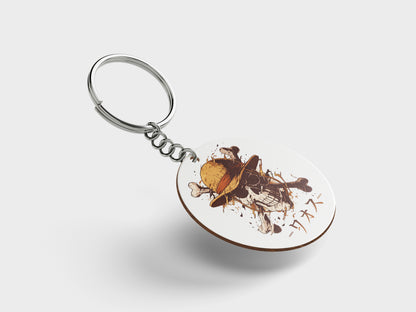 Skullcap of the house one piece Design Printed Circle Shape Wooden Keyring with Chain