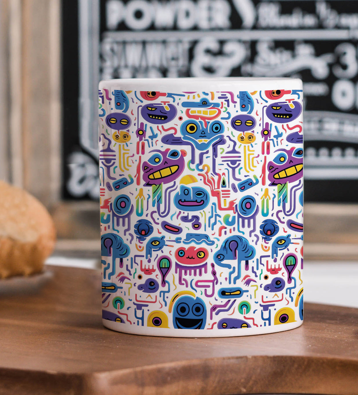Multicolor Alien Creatures Design Mug and Keychain Combo 330 ml Coffee Mug