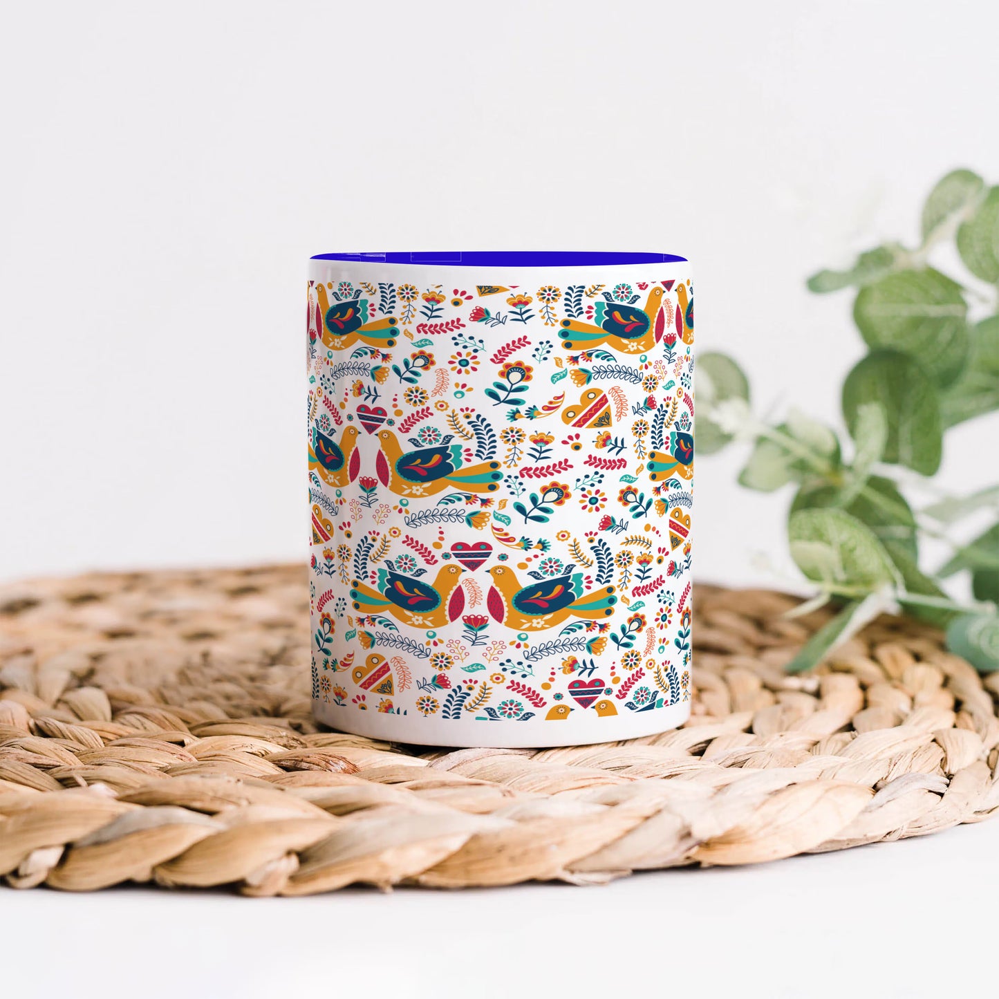Flat design nordic pattern design Dark Blue Handle 330 ml Coffee Mug
