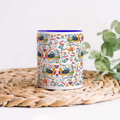 Flat design nordic pattern design Dark Blue Handle 330 ml Coffee Mug
