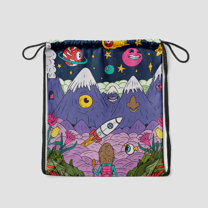 Colorful and Creepy Creatures illustration Polyester String Backpack Bags for kids for Gym, Yoga, Tuition ,Beach Bag for 4-10 year boys and girls