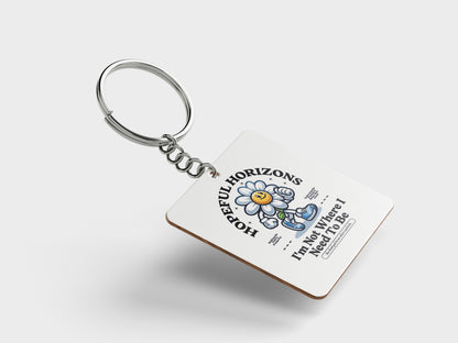 HOPEFUL HORIZON Printed Square Shape Wooden Keyring with Chain