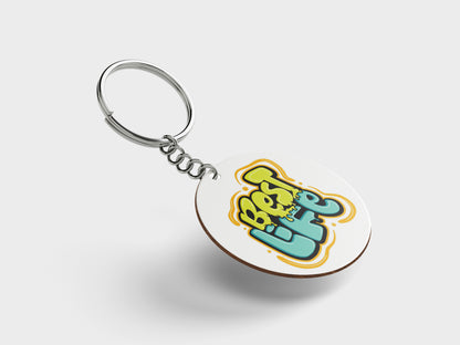 Colorful motivational typography art illustration Printed Circle Shape Wooden Keyring with Chain