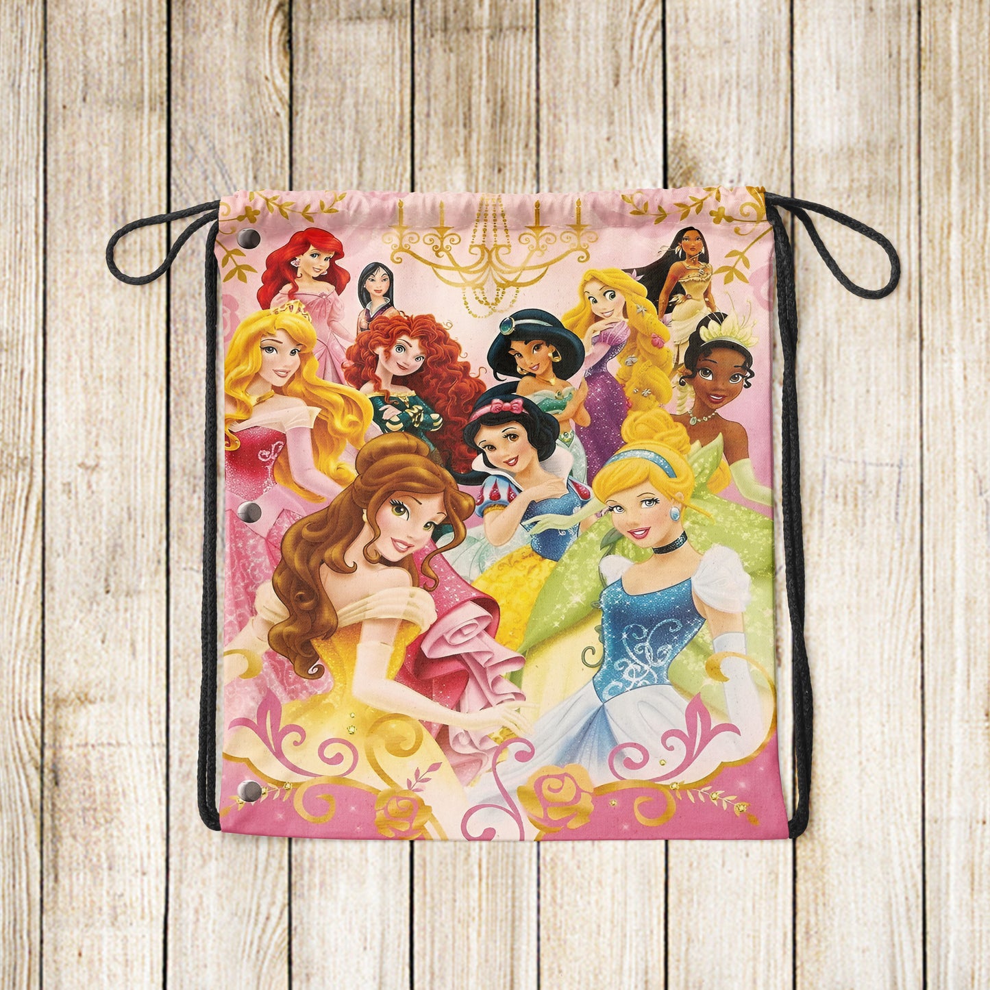 All Disney Princesses Design Pattern Polyester String Backpack Bags for kids for Gym, Yoga, Tuition ,Beach Bag for 4-10 year boys and girls