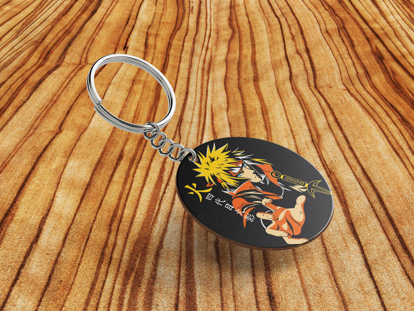 Namikaze Minato design Printed Round Circle Shape Wooden Keyring with Chain